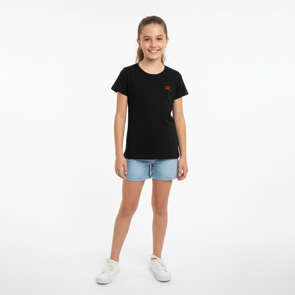 Camiseta Manga Curta Kely Kety Com Detalhe de Coração Feminina