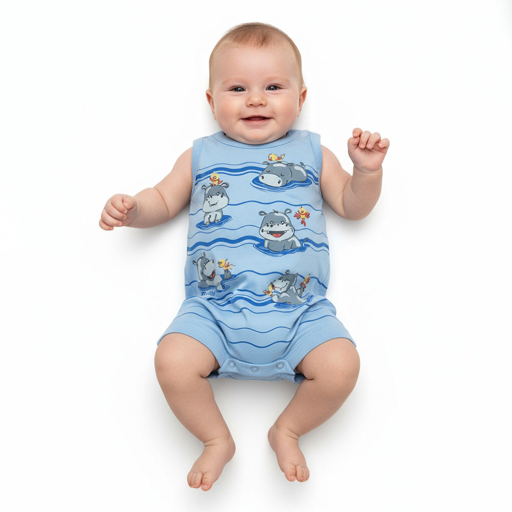 Macacão Bebê Rei Rex Hipopótamos Masculino