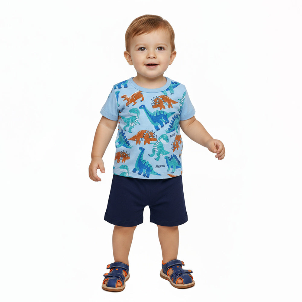 Conjunto Camiseta Manga Curta e Bermuda Moletinho Rei Rex Estampado Masculino