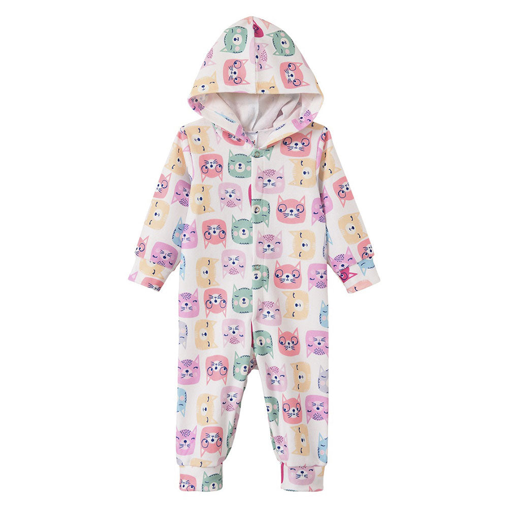 Macacão Soft Estampado Abertura Botão com Capuz Fantoni - Feminino
