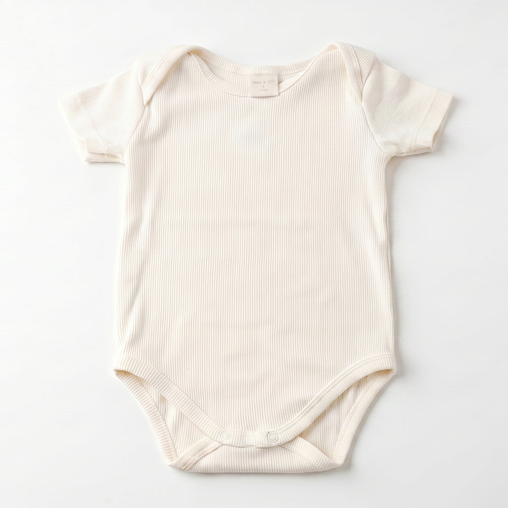 Body Manga Curta Transpassado Mini & CO Em Ribana Canelada Unissex - Off White