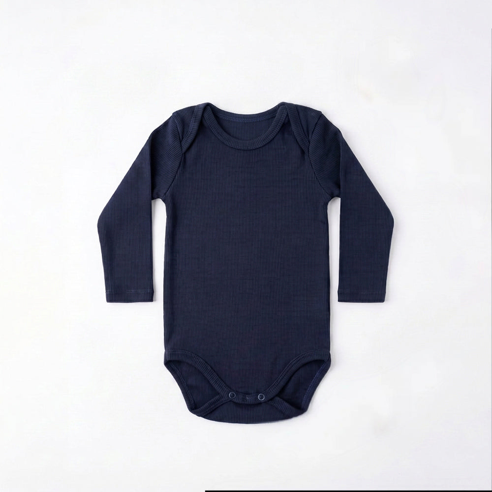 Body Manga Longa Transpassado Mini & CO Em Ribana Canelada Unissex - Azul Marinho