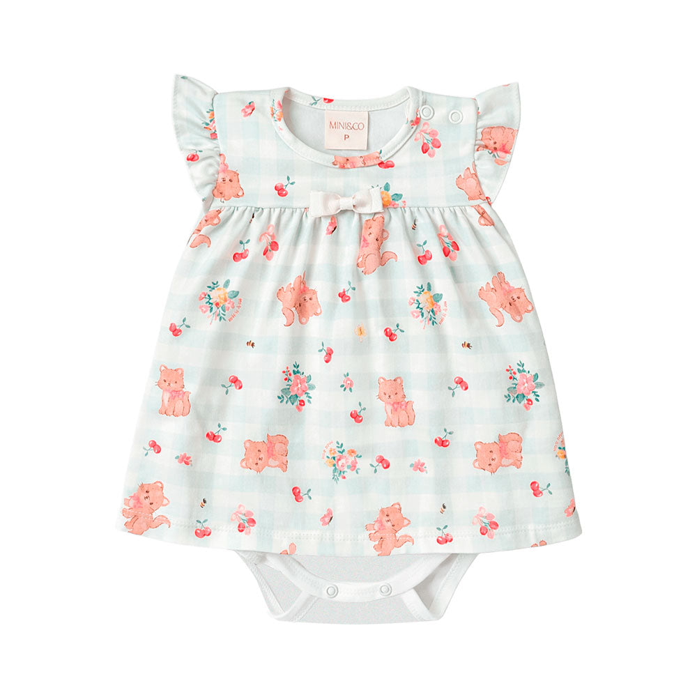 Body Vestido Estampado Manga Babado Feminino Mini & Co Bebê - Gatinhas