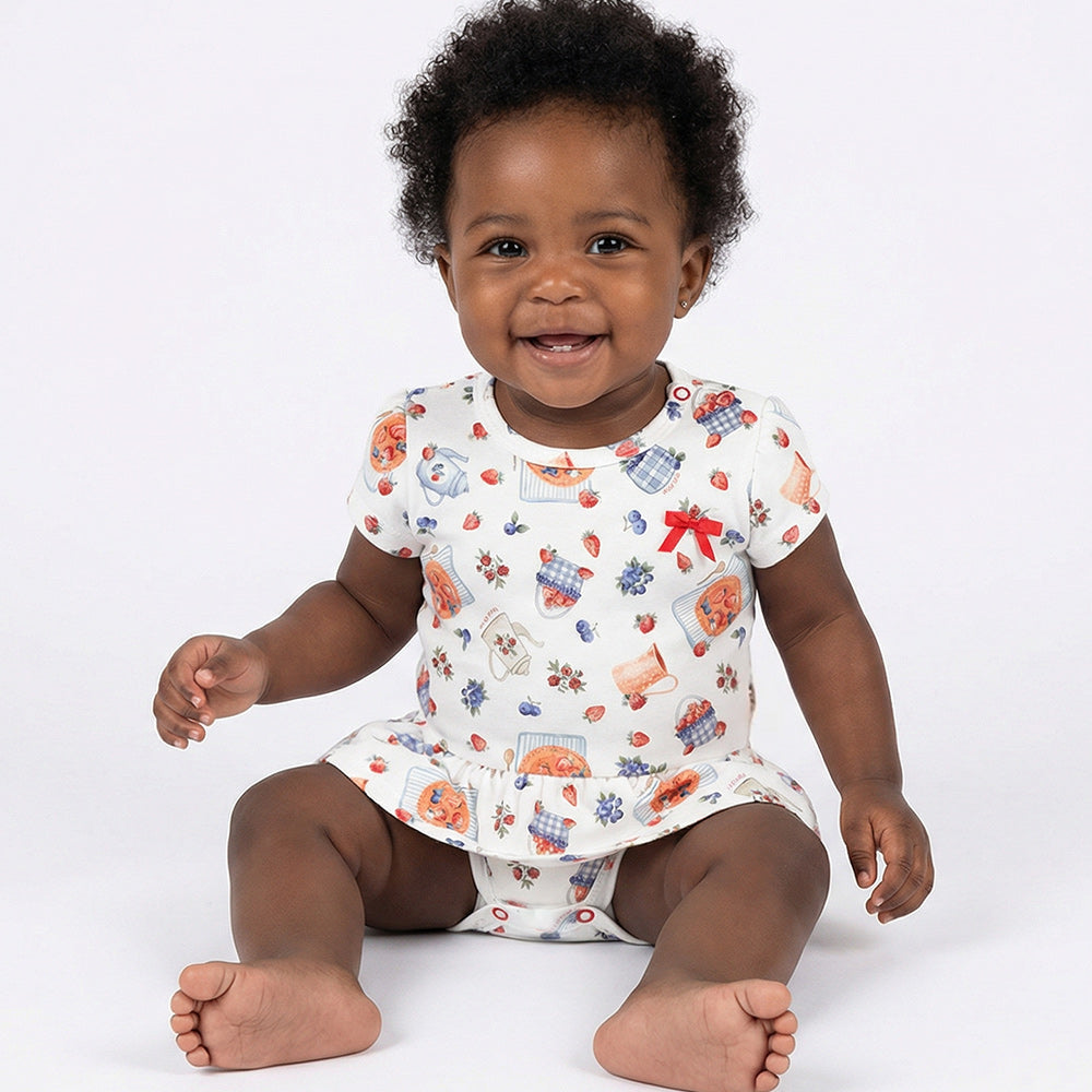 Body Vestido Manga Babado Suedine Feminino Picnic Mini & Co