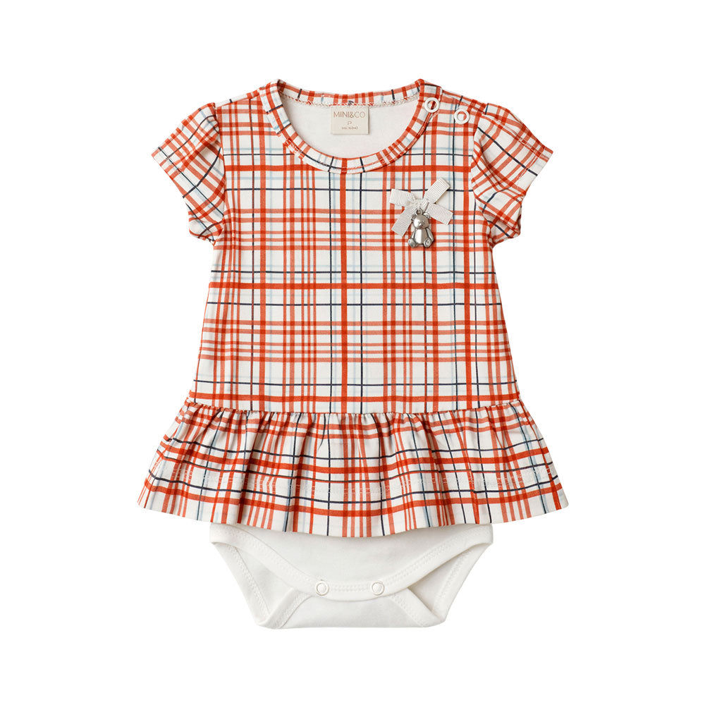 Body Vestido Manga Curta com Babado Feminino Mini & Co - Urso Rostinhos