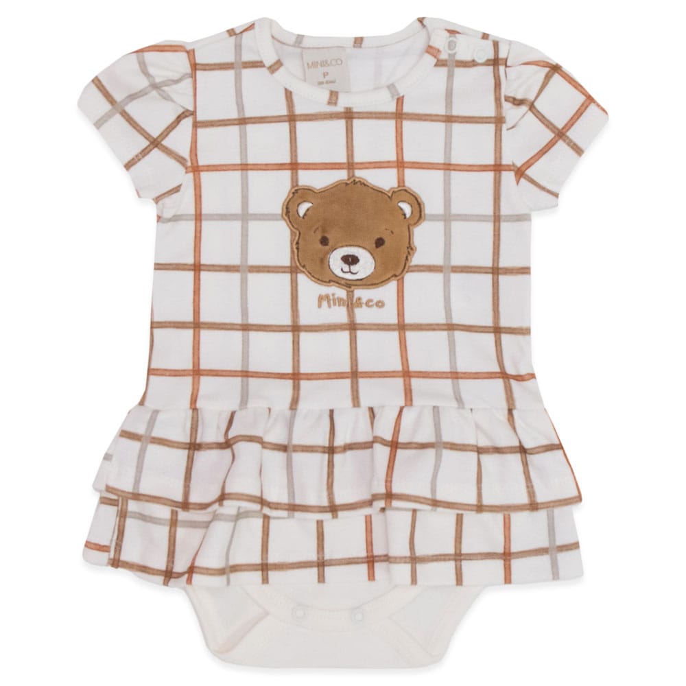 Body Vestido Manga Babado Suedine Feminino - Ursinhos