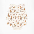 Body Vestido Manga Longa Com Babado Mini & CO Em Suedine Feminino - Ursinhas