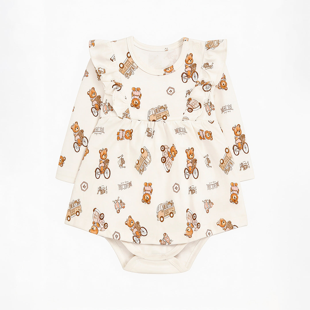Body Vestido Manga Longa Com Babado Mini & CO Em Suedine Feminino - Ursinhas