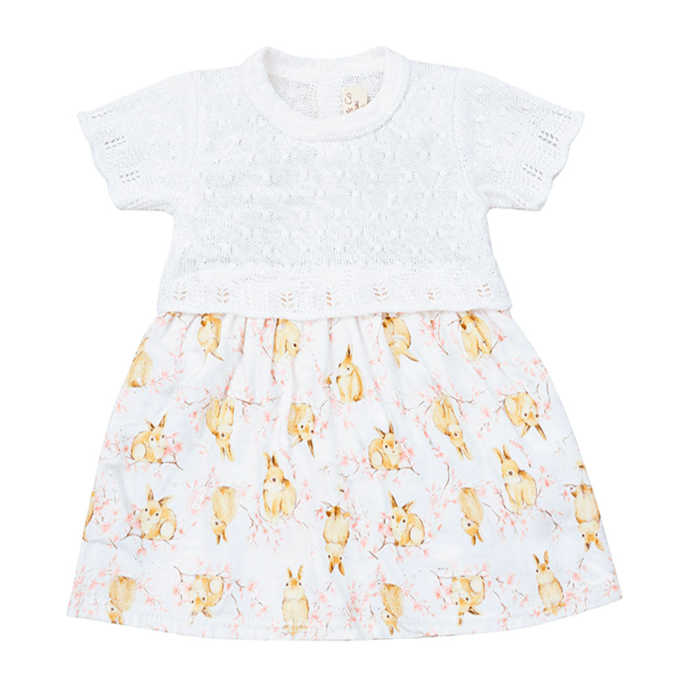 Body Vestido Manga Curta Tricot e Suedine Mini & Co Feminino - Coelhinhas