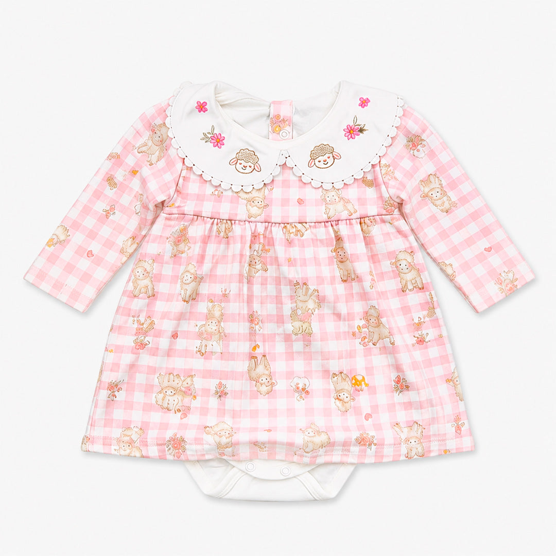 Body Vestido Manga Longa E Gola Bipartida Mini & CO Em Suedine Feminino - Ovelhinhas
