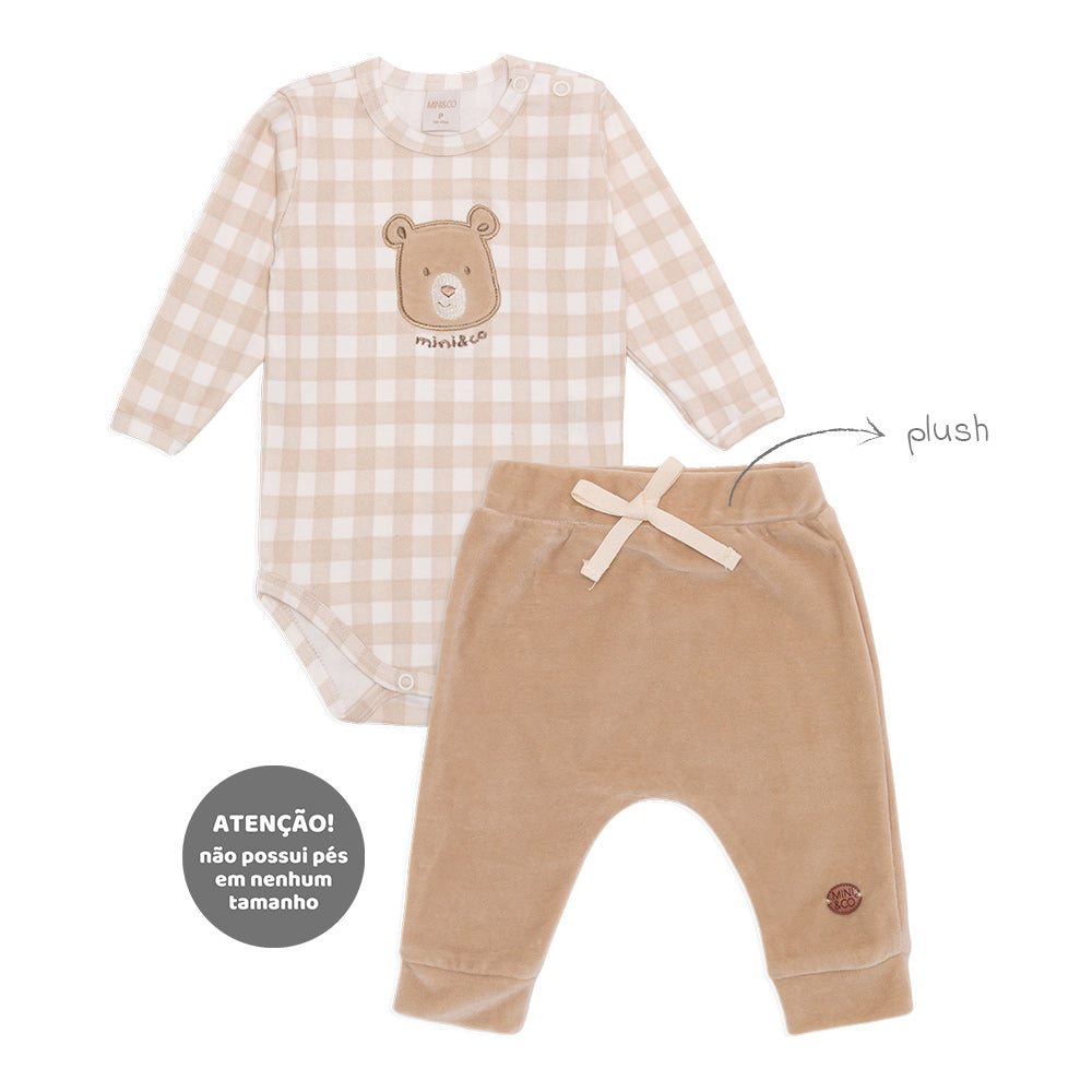 Conjunto Body Manga Longa Estampado e Calça Plush Masculino – Bichinhos Transporte