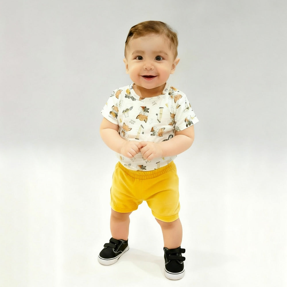 Conjunto Body Manga Curta e Shorts Suedine Masculino - Raposinha