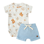 Conjunto Body Manga Curta e Shorts Barra Virada Masculino Mini & Co - Ursinhos