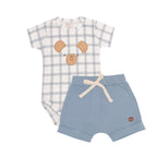 Conjunto Body Manga Curta Bordado e Shorts Barra Virada Masculino – Ursinho e Cavalinho