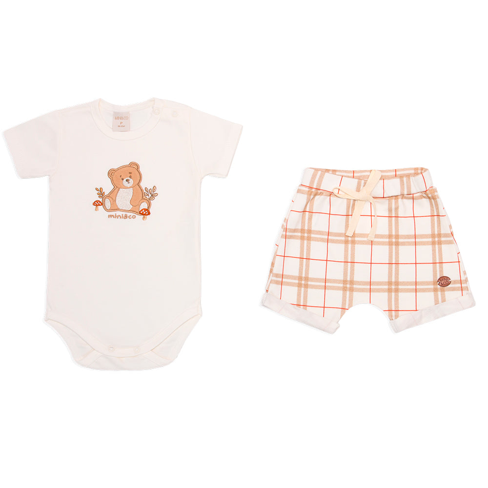 Conjunto Body Manga Curta E Shorts Barra Virada Mini E Co Suedine Masculino - Forest