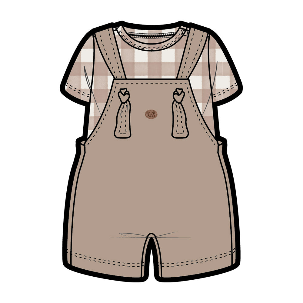 Conjunto Body Manga Curta e Jardineira Amarração Suedine Masculino - Bichinhos Transporte