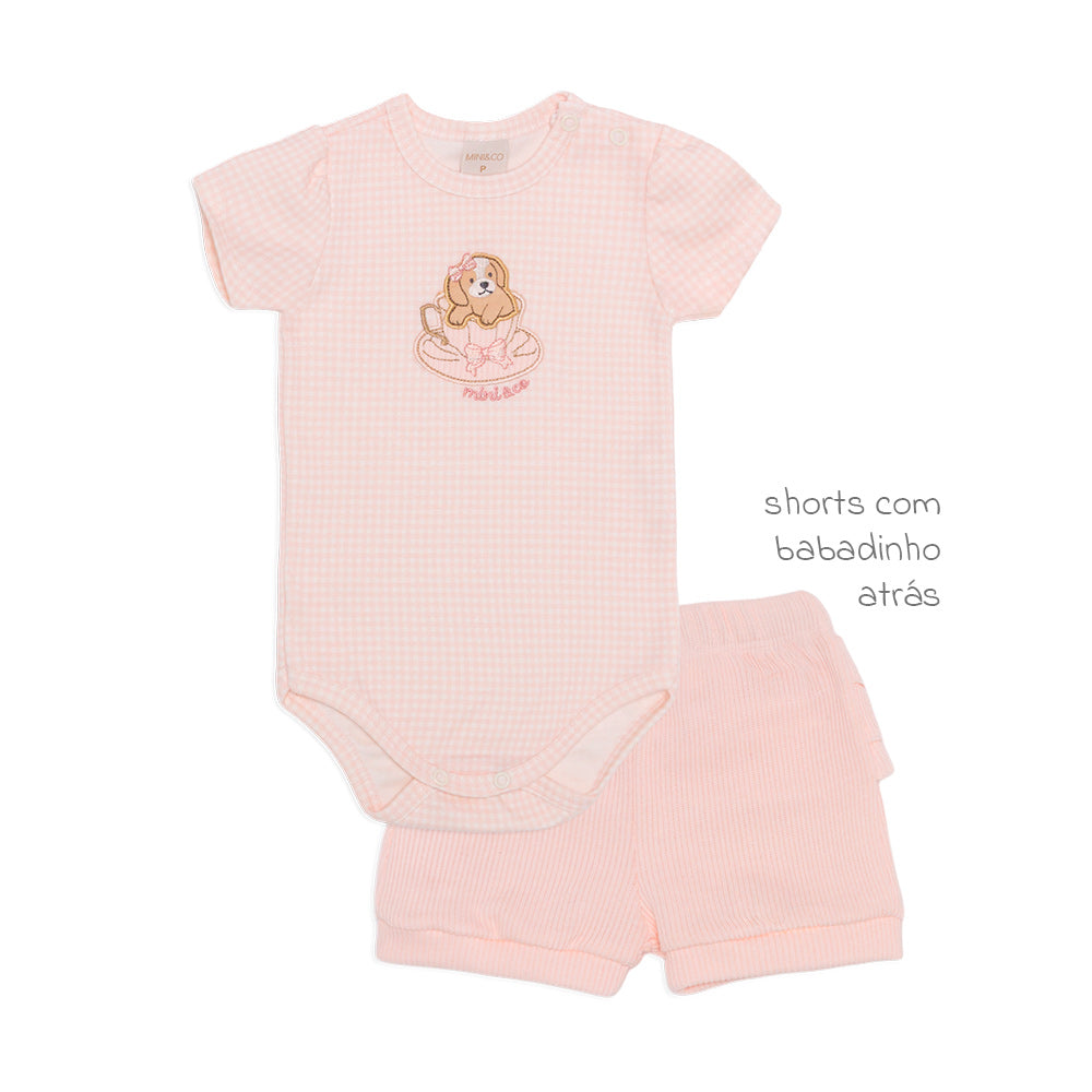 Conjunto Body Manga Curta Bordado e Shorts Babadinho Suedine Feminino – Cachorrinhas