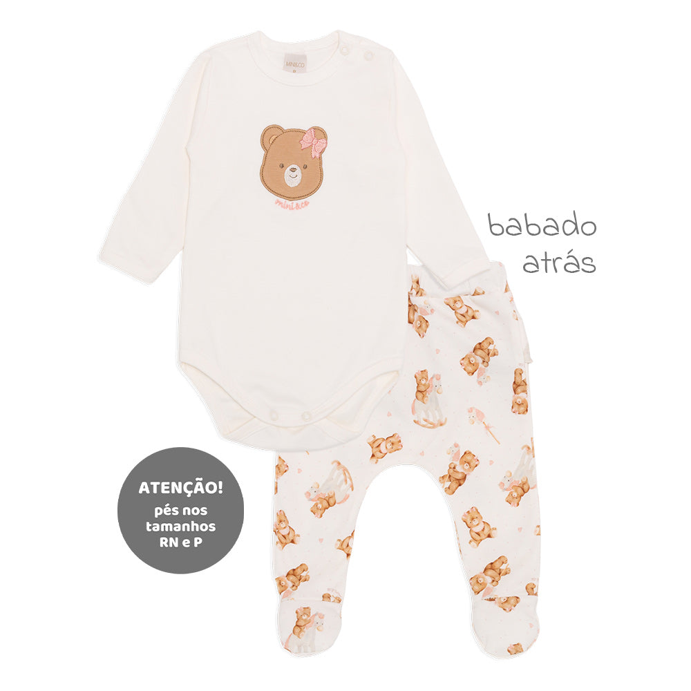 Conjunto Body Manga Longa e Mijão Com Babadinho Suedine Feminina - Ursinha e Cavalinho