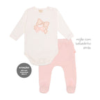 Conjunto Body Manga Longa Bordado e Mijão Babado Suedine Feminino - Cachorrinhas