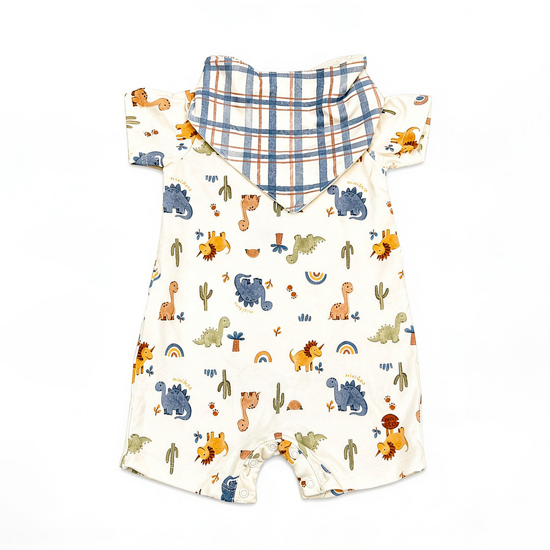 Macacão Manga Curta e Babador Masculino Mini & Co – Dinos