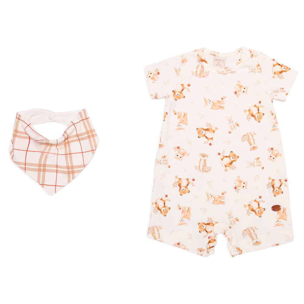 Conjunto Macacão Manga Curta E Babador Bandana Mini E CO Suedine E Atoalhado Masculino - Forest