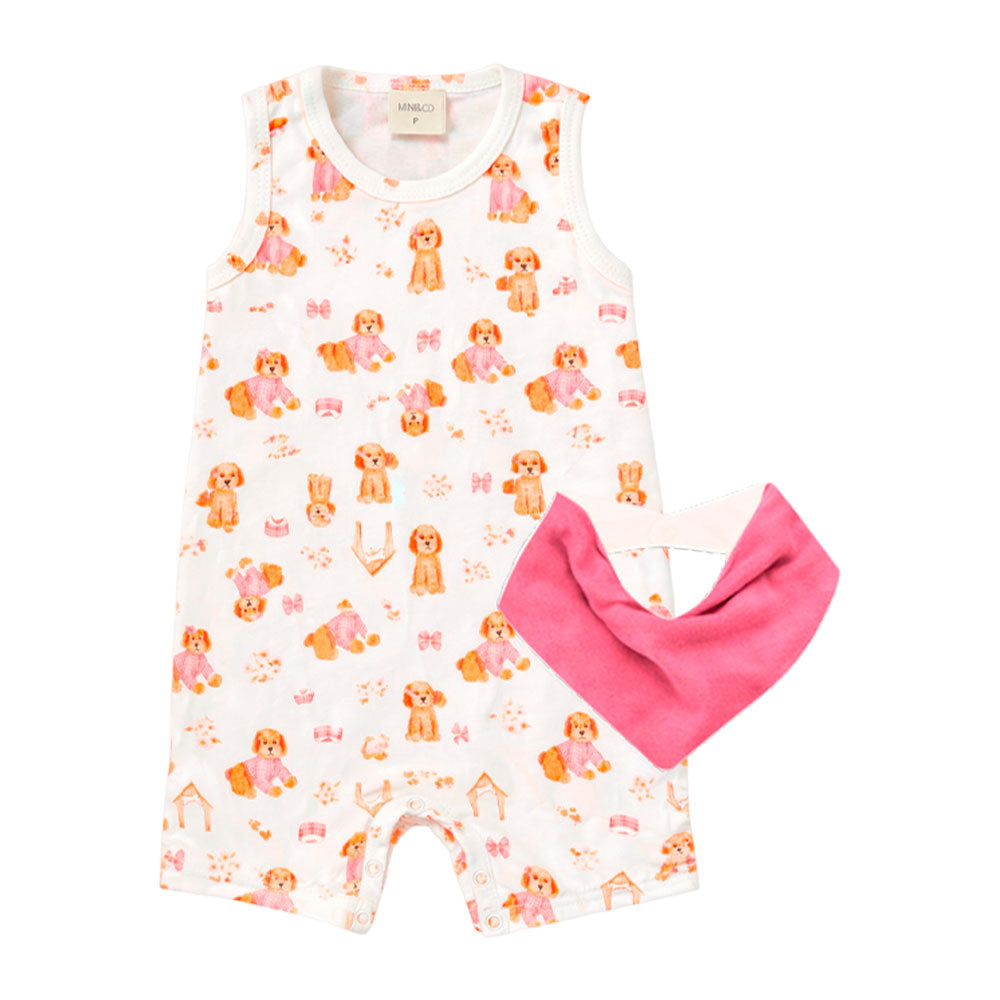 Macacão Regata Suedine com Babador Mini & Co Feminino - Cachorrinha