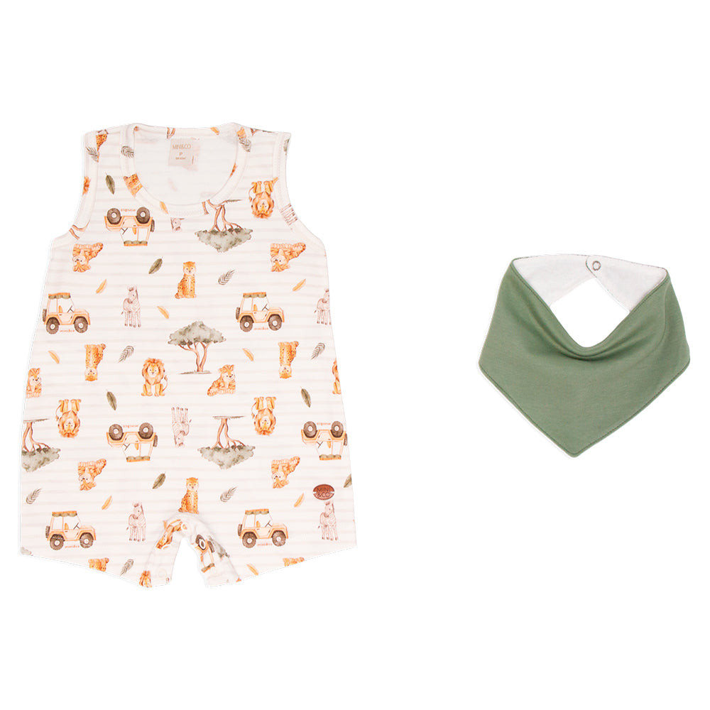 Conjunto Macacão Regata E Babador Mini E Co Suedine E Atoalhado Masculino - Savana