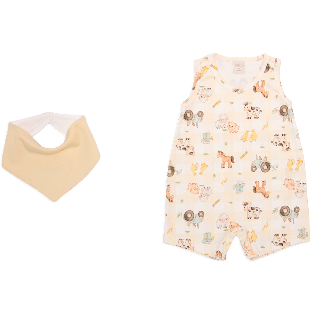 Conjunto Macacão Regata E Babador Mini E Co Suedine E Atoalhado Masculino - Little Farm