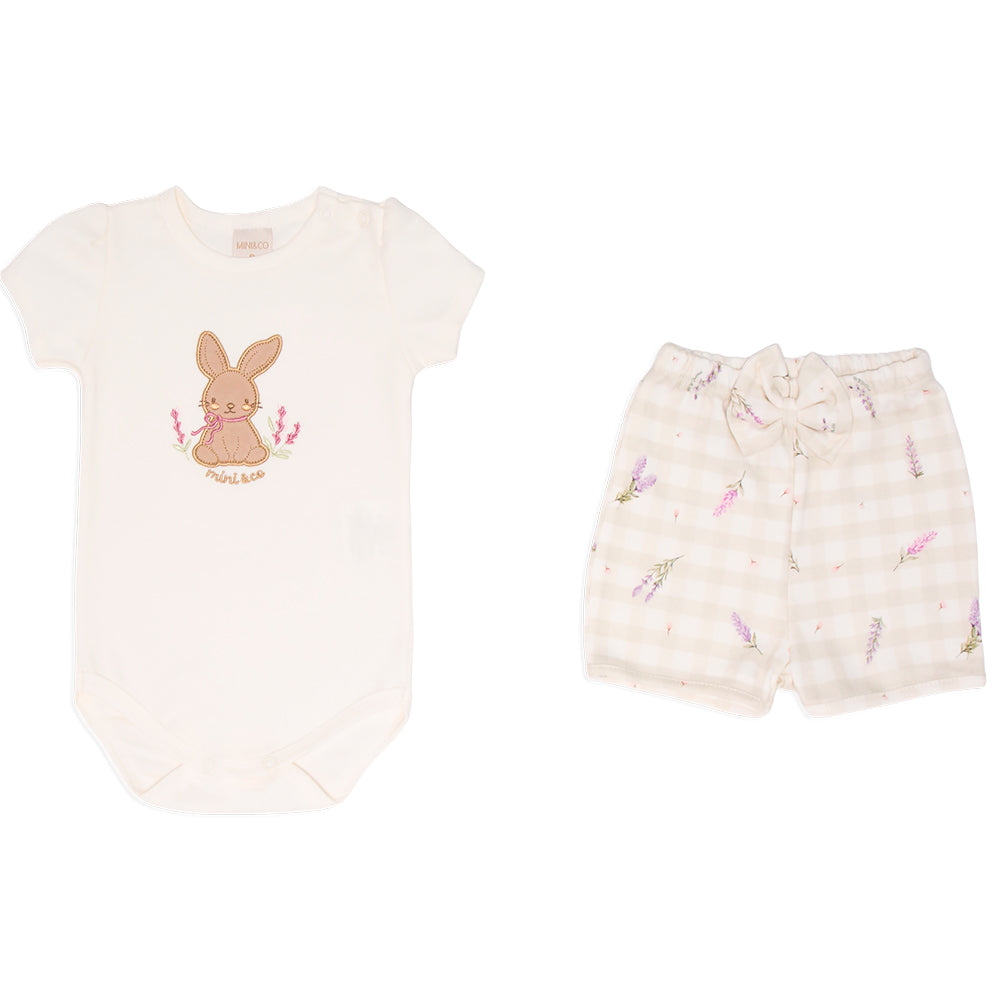 Conjunto Body Manga Curta e Shorts Com Laço Mini E Co Suedine Feminino - Lavandas