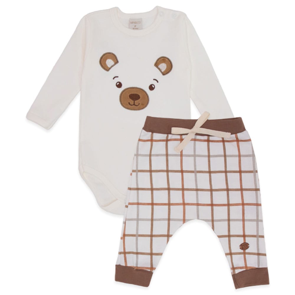 Conjunto Body Manga Longa Estampado e Calça Suedine Masculino – Ursinhos