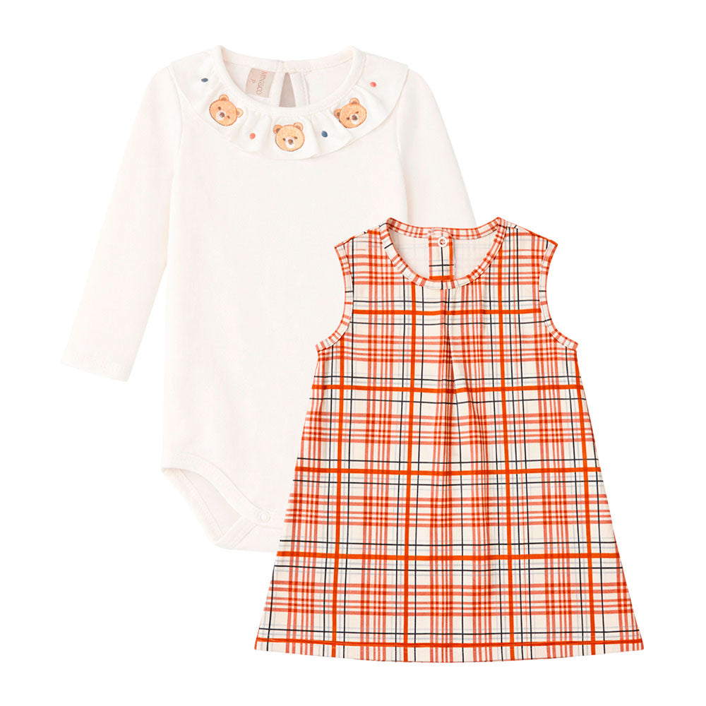 Conjunto Body Manga Longa e Vestido Feminino Mini & Co - Urso Rostinho