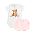 Conjunto Body Manga Curta e Shorts Babadinho Estampado Mini & Co Feminino - Ursinhas