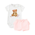 Conjunto Body Manga Curta e Shorts Babadinho Estampado Mini & Co Feminino - Ursinhas