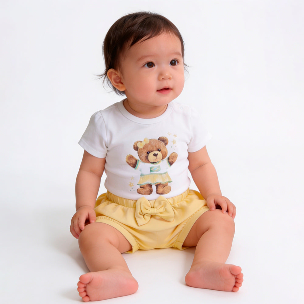Conjunto Body Manga Curta e Shorts Babadinho Feminino Mini & Co – Brasil