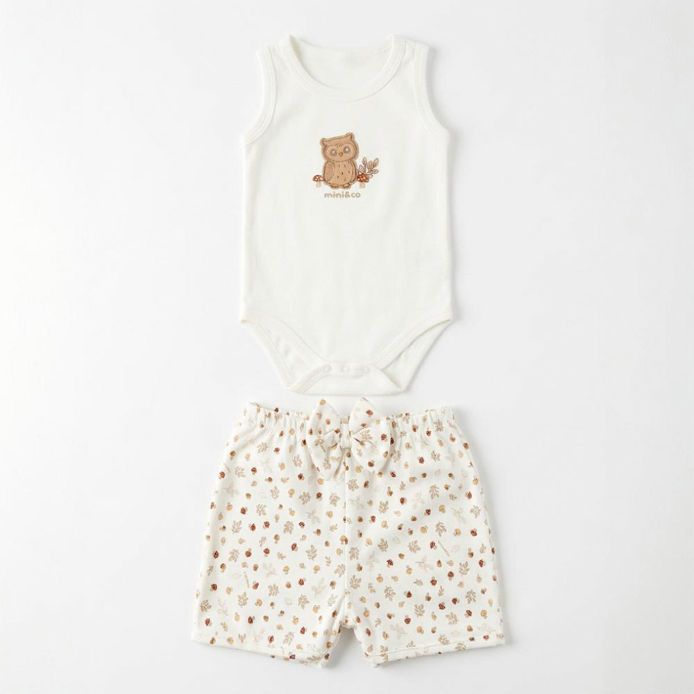 Conjunto Body Regata E Shorts Com Laço Mini E Co Suedine E Ribana Feminino - Forest