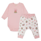 Conjunto Body Manga Longa Bordado e Calça com Laço Estampada Feminino - Esquilinhas