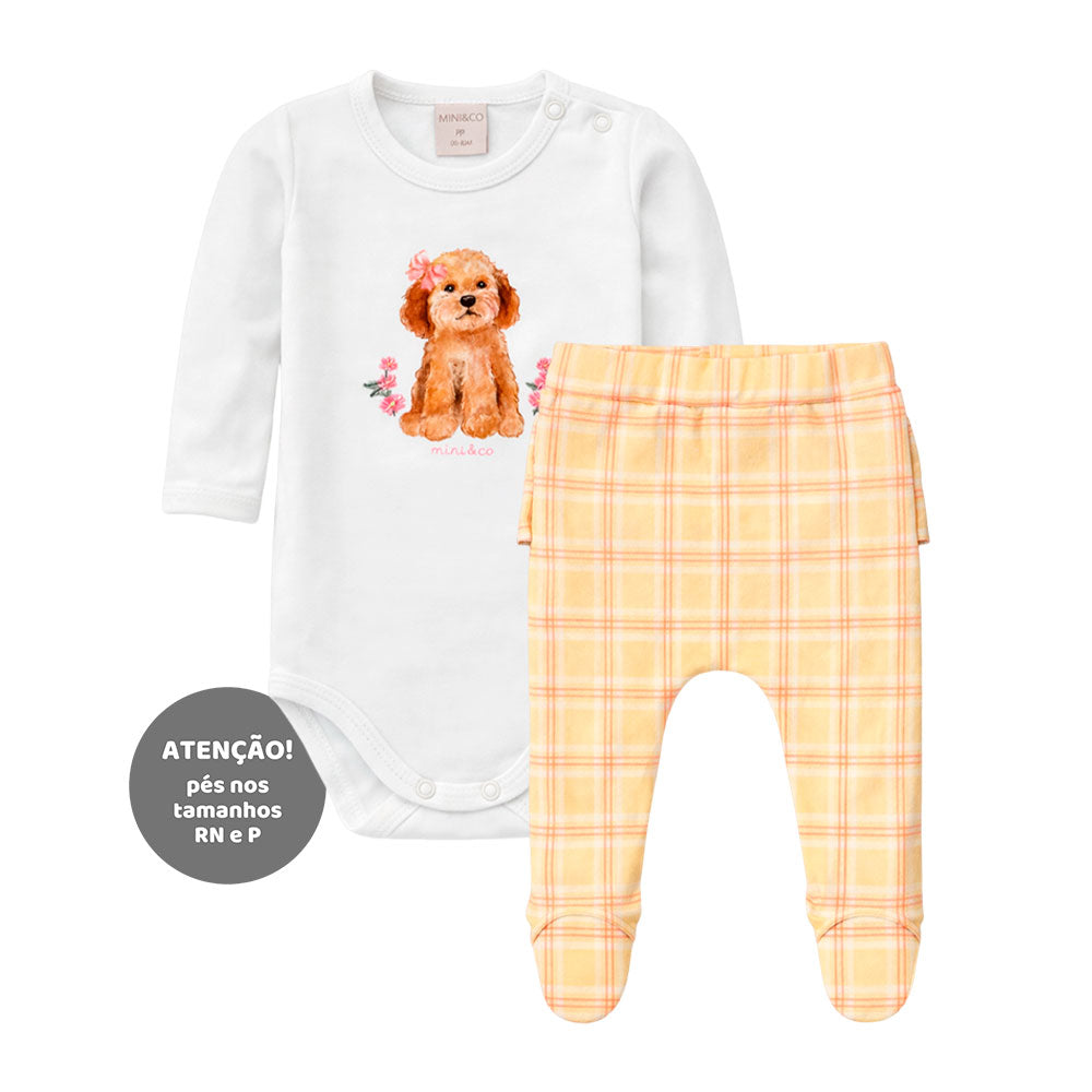 Conjunto Body Manga Longa e Mijão Babadinho Suedine Mini & Co Feminino - Cachorrinha