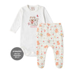 Conjunto Body Manga Longa Bordado e Mijão Babadinho Feminino Mini & Co - Gatinhas