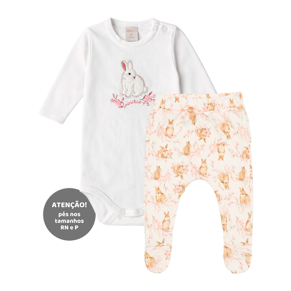 Conjunto Body Manga Longa e Mijão Babadinho Mini & Co Feminino - Coelhinhas
