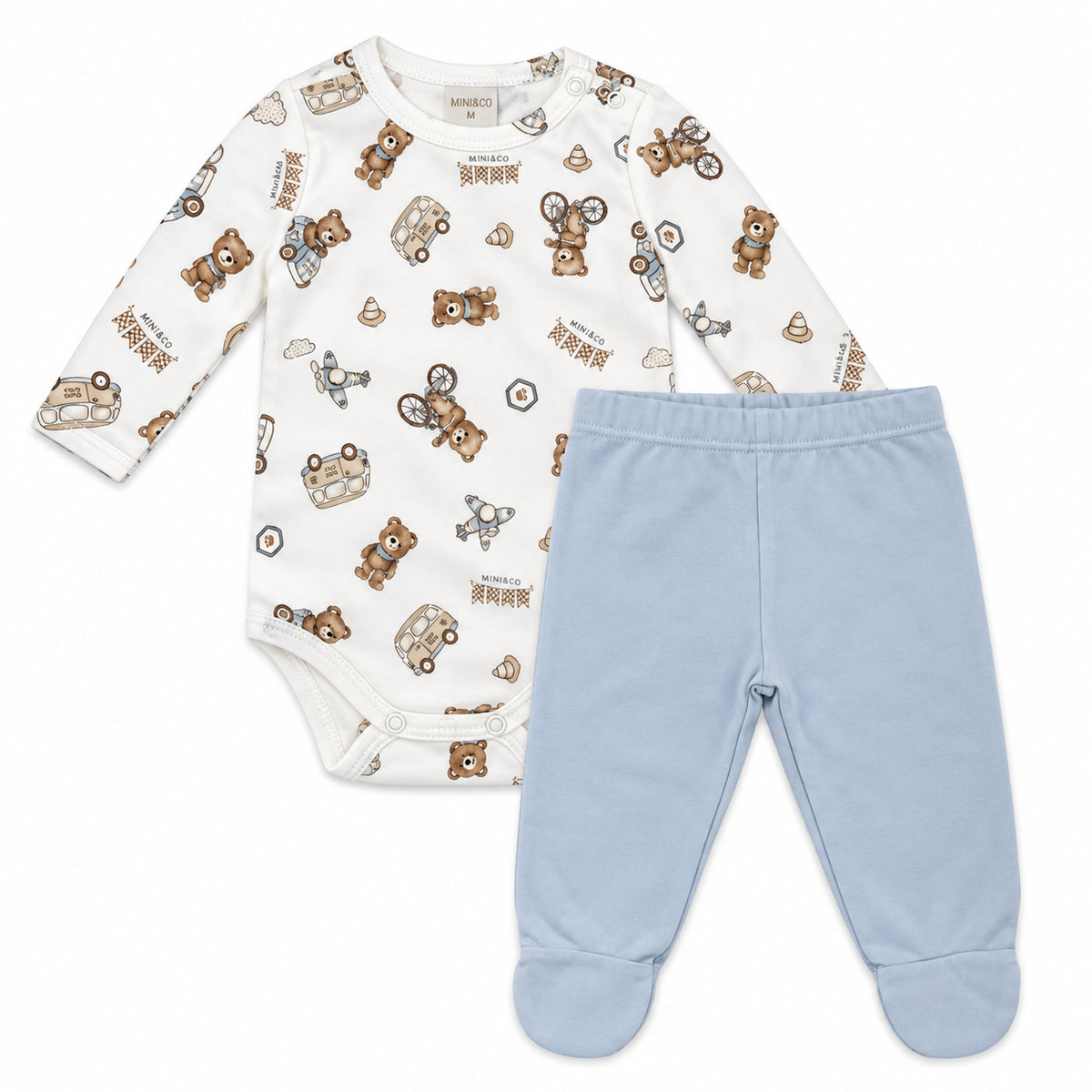 Conjunto Body Manga Longa E Mijão Com Pé Reversível Mini & CO Masculino - Ursinhos