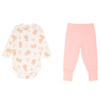 Conjunto Body Manga Longa Com Mijão Mini E Co Suedine Com Pé Reversível - Ursinhas Florais