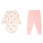 Conjunto Body Manga Longa Com Mijão Mini E Co Suedine Com Pé Reversível - Ursinhas Florais