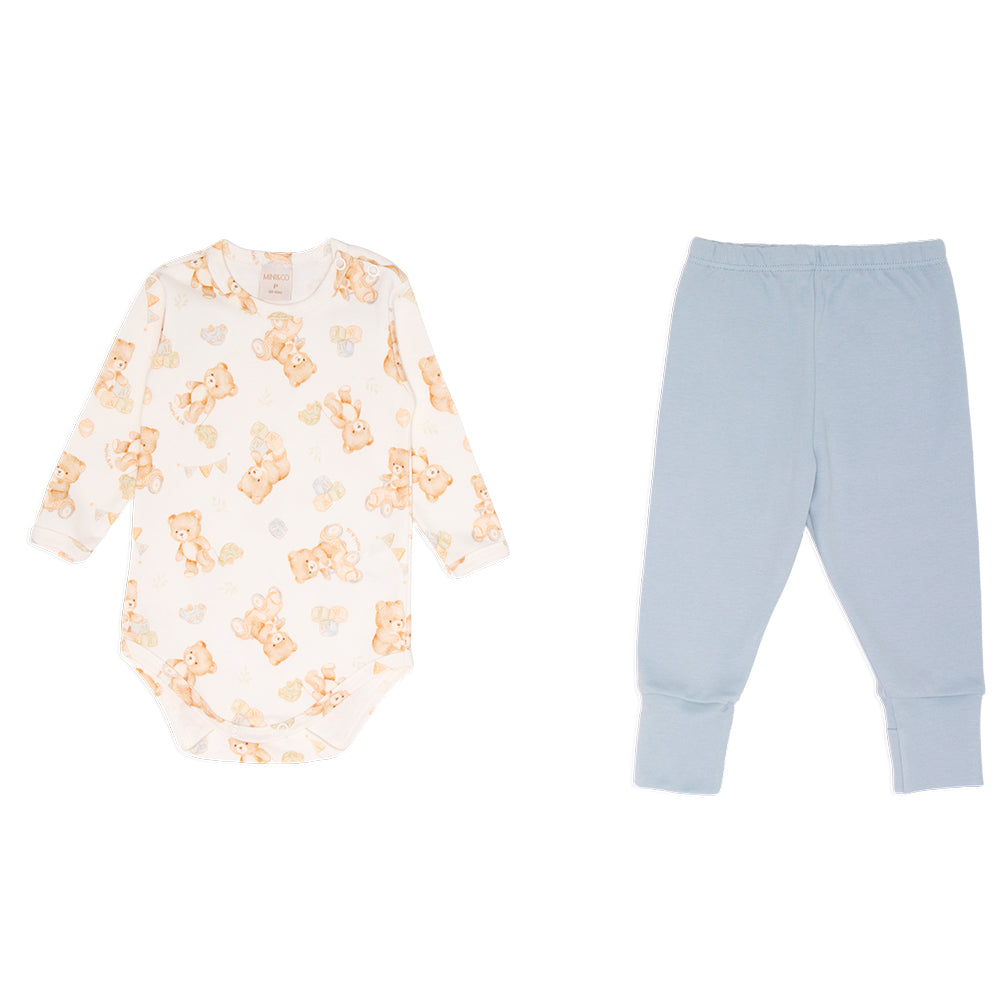 Conjunto Body Manga Longa Com Mijão Mini E Co Suedine Com Pé Reversível Masculino - Ursinhos