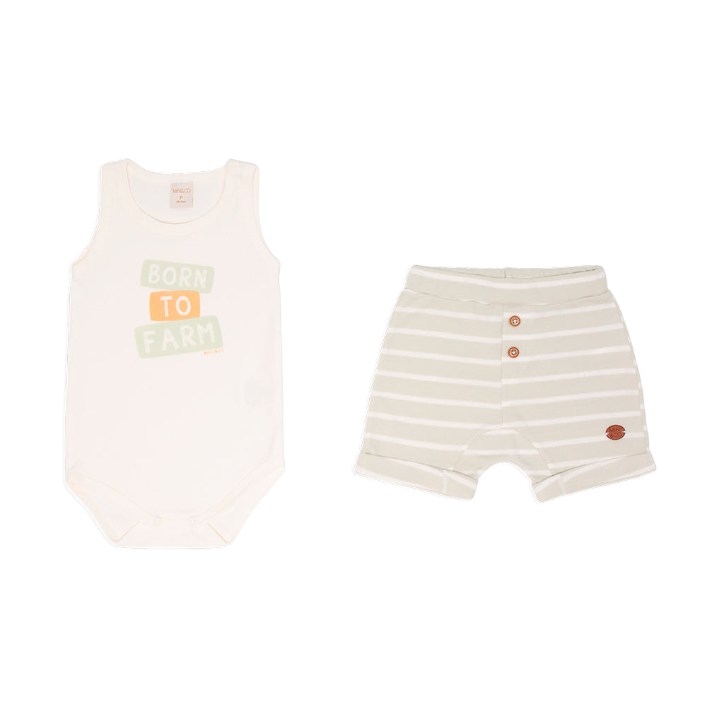 Conjunto Body Regata E Shorts Barra Virada Mini E Co Suedine Masculino - Little Farm