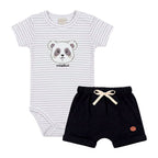 Conjunto Body Manga Curta Bordado e Shorts Suedine Masculino Mini & Co - Carrinhos