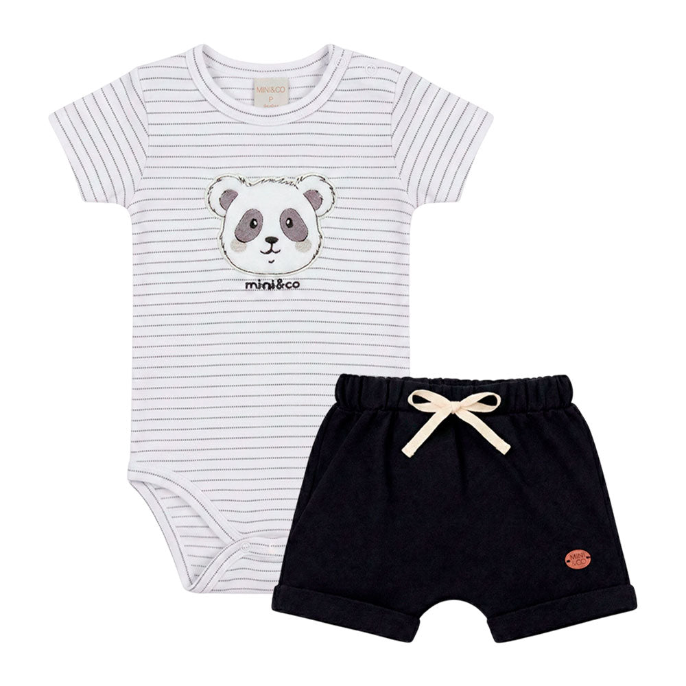 Conjunto Body Manga Curta Bordado e Shorts Suedine Masculino Mini & Co - Carrinhos