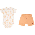 Conjunto Body Manga Curta E Shorts Barra Virada Mini E Co Suedine E Tricot Com Vista Falsa Masculino - Ursinhos