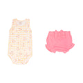 Conjunto Body Regata E Cobre Fraldas Mini E Co Suedine e Malha Maquinetada Punho Babadinho Laço Feminino - Passarinhos