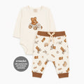 Conjunto Body Manga Longa e Calça Mini & Co Suedine Masculino - Ursinhos