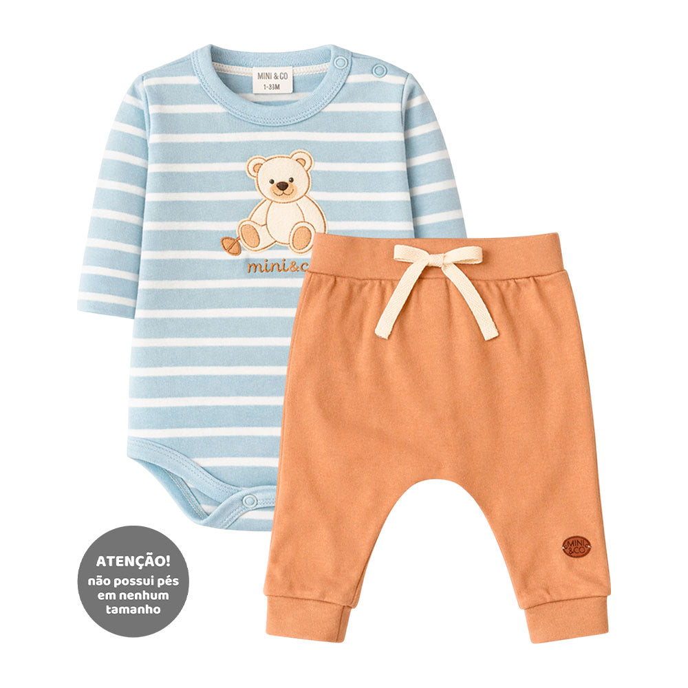 Conjunto Body Manga Longa e Calça Suedine Masculino Mini & Co - Ursinhos